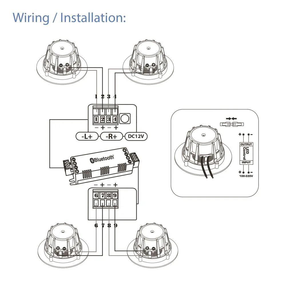 3’’ Bluetooth Ceiling / Wall Speaker Kit, (4) Aluminum Frame Speakers With Built-In Led Light