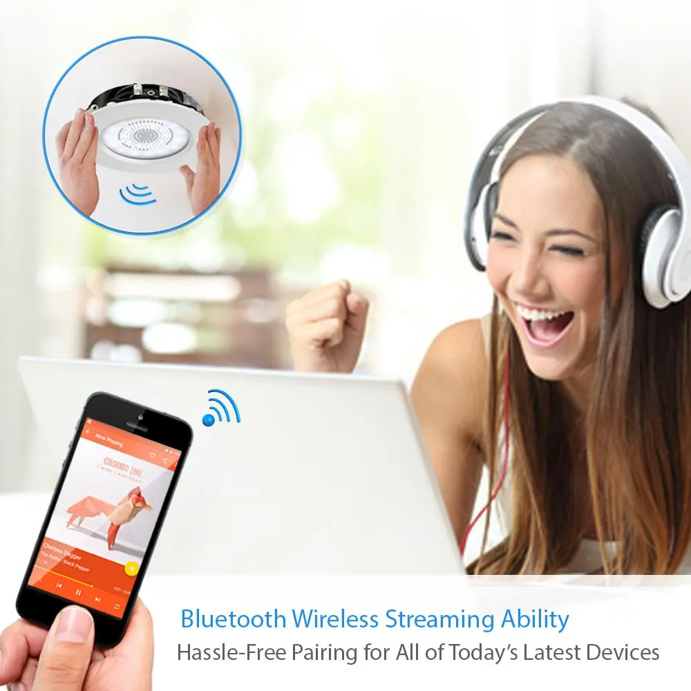 3’’ Bluetooth Ceiling / Wall Speaker Kit, (4) Aluminum Frame Speakers With Built-In Led Light