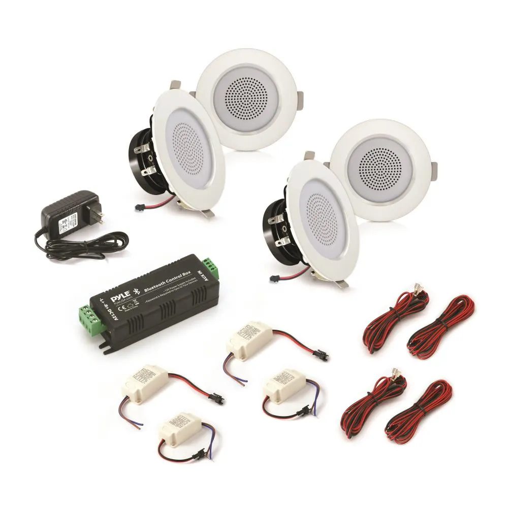 3’’ Bluetooth Ceiling / Wall Speaker Kit, (4) Aluminum Frame Speakers With Built-In Led Light