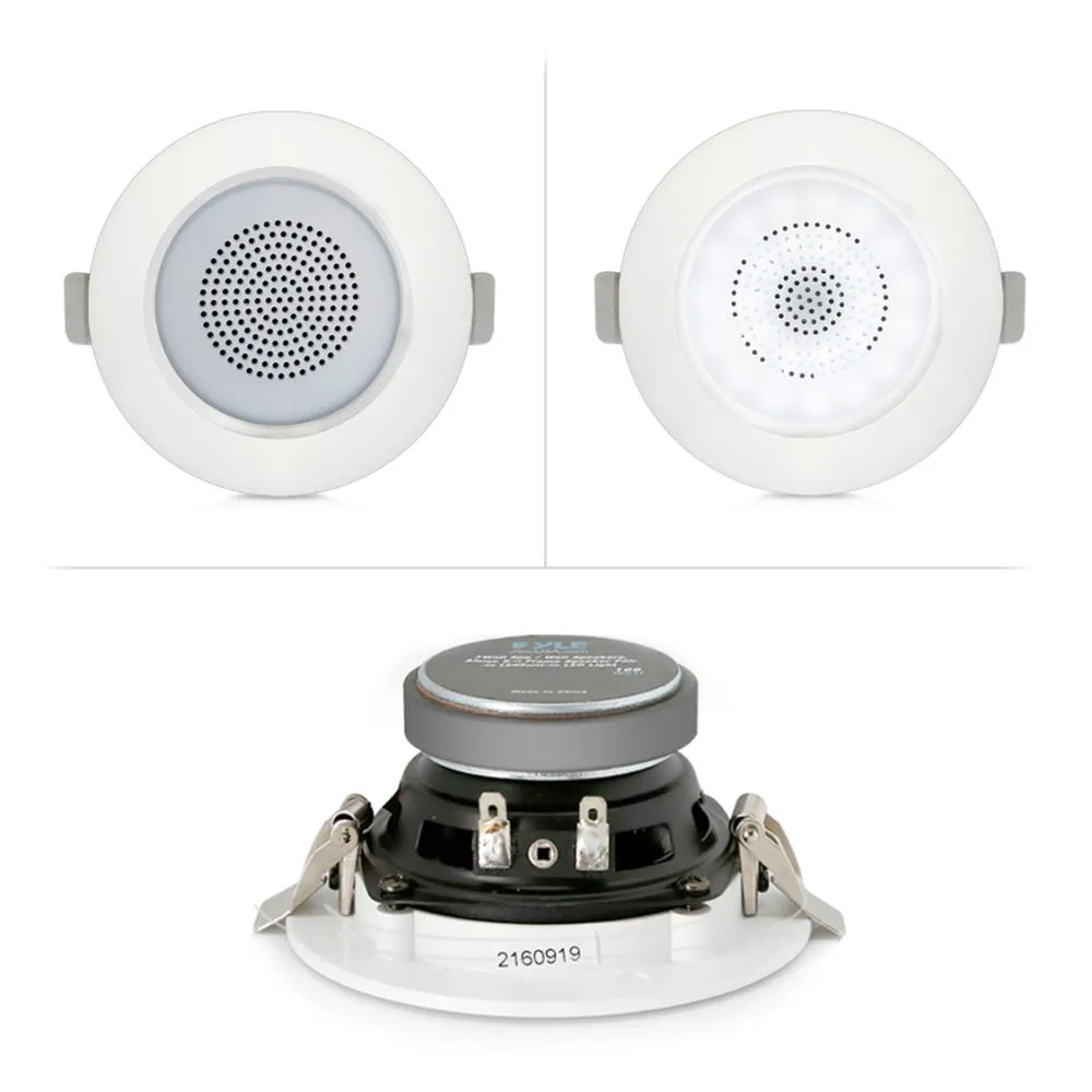 3’’ Bluetooth Ceiling / Wall Speaker Kit, (4) Aluminum Frame Speakers With Built-In Led Light