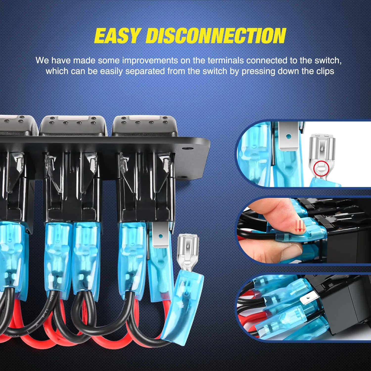 3Gang Aluminum 5Pin ON/Off Blue Rocker Switch Panel w/ PD Type C & USB Charger Voltmeter