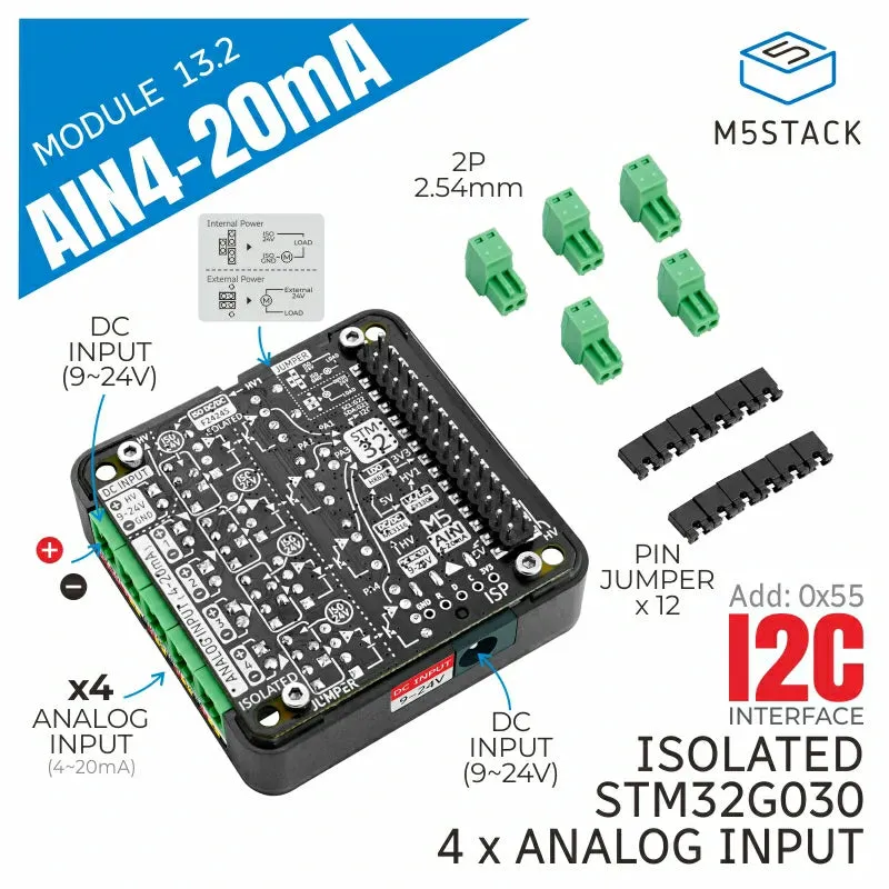 4-Channel Analog to 12C 13.2 Module 4-20mA Input(ST32G030)