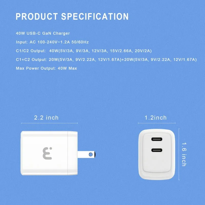 40W Dual USB-C Wall Charger