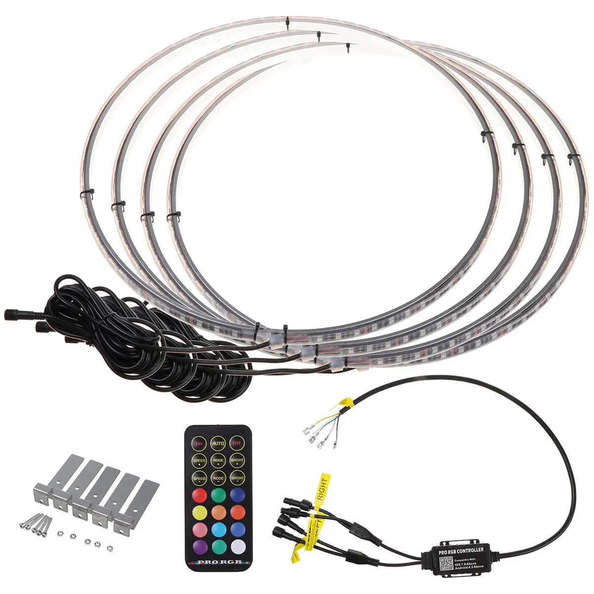 4IN1 15.5'' Car RGB LED Wheel Ring Rim Strip Lights Bluetooth APP Dual Control