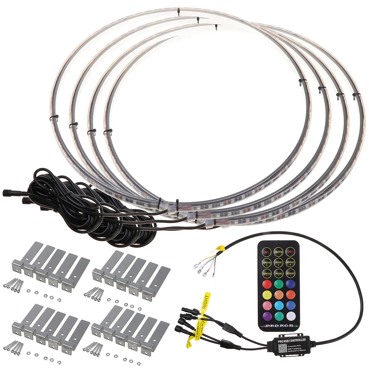 4PCS 15.5'' Car LED Wheel Ring Lights Bluetooth Control Single Row Light Strip