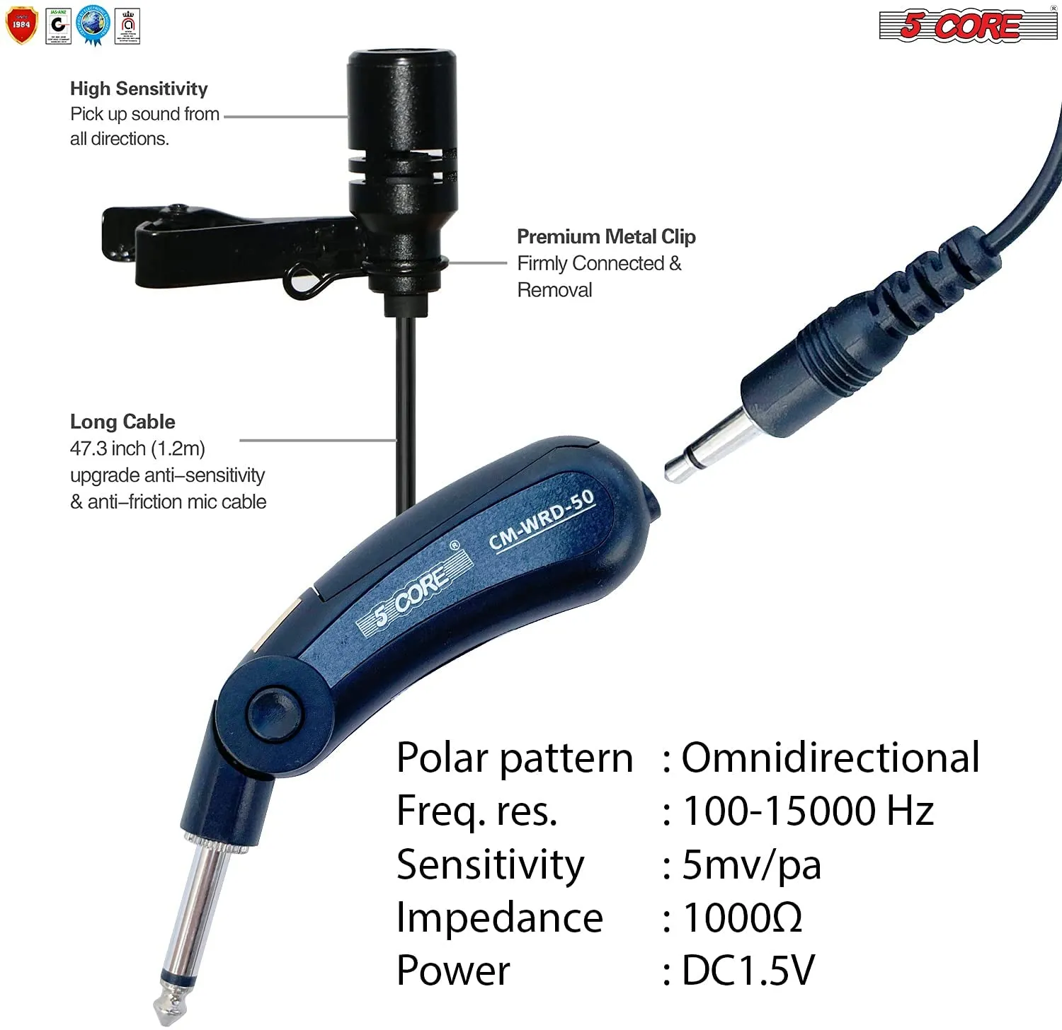 5 Core Professional Microphone Lavalier Mic Microphone for Phone, Clip