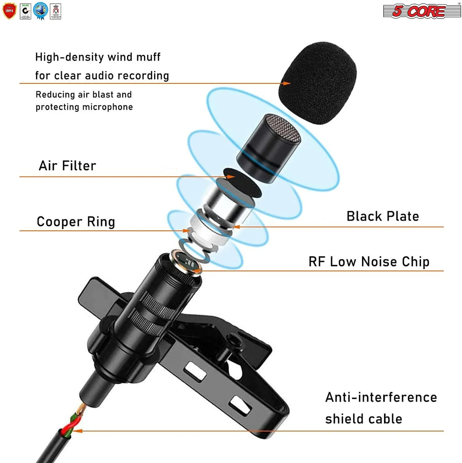 5 Core Professional Microphone Lavalier Mic Microphone for Phone, Clip