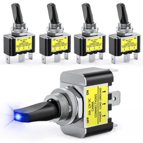5Pcs 3Pin SPST Blue LED toggle Switch