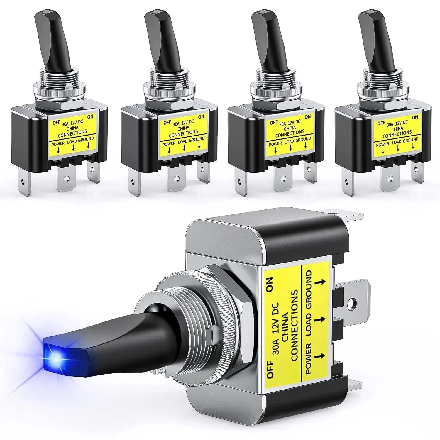 5Pcs 3Pin SPST Blue LED toggle Switch