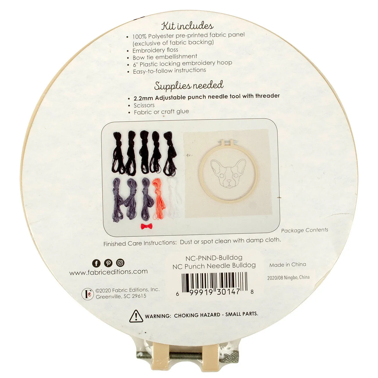 6in Punch Needle Hoop Bulldog