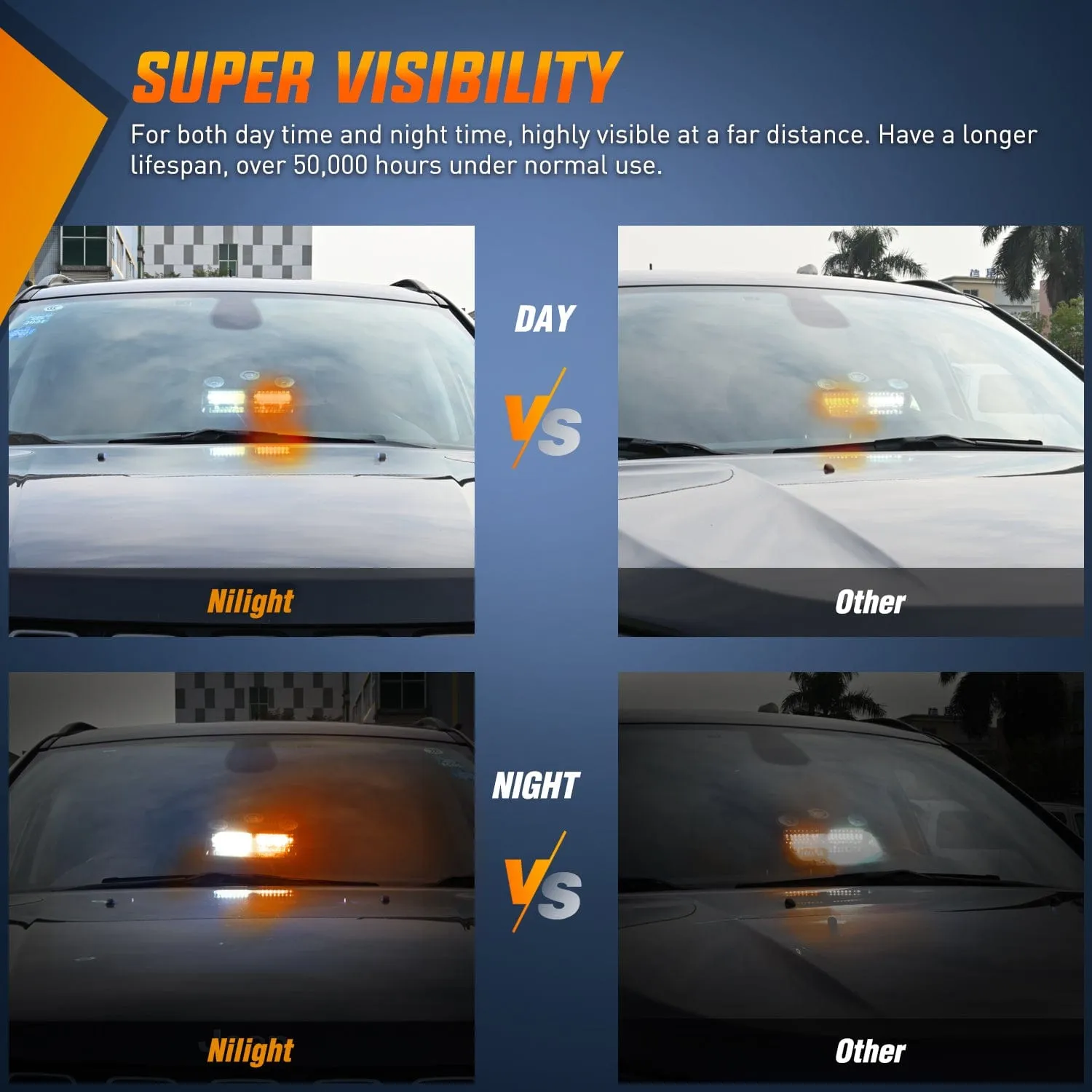 8 Inch 16 Leds Windshield Hazard Amber White Strobe Light
