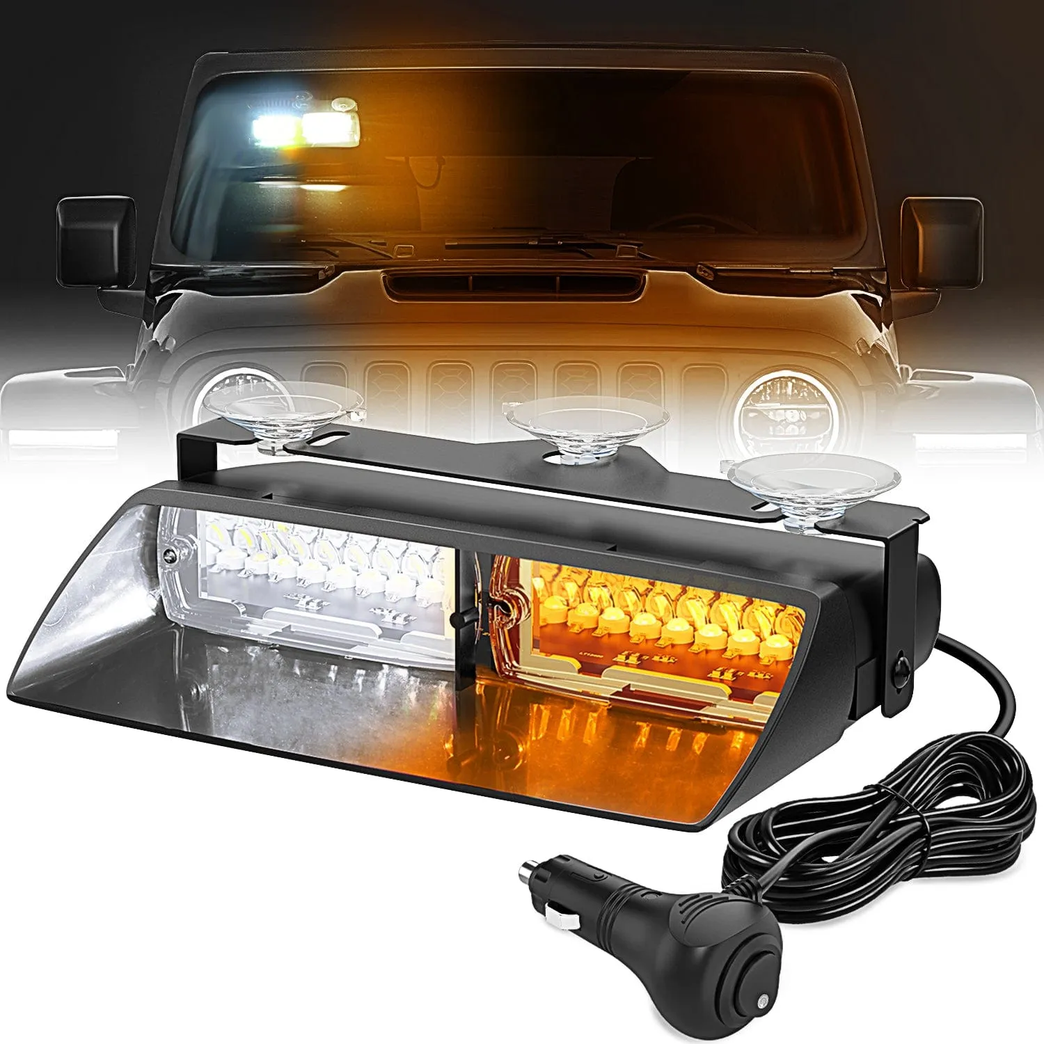 8 Inch 16 Leds Windshield Hazard Amber White Strobe Light