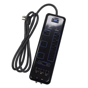 8 Outlet Surge Protector - 3600J, 6ft cord, Down Angle Plug, 2 USB Charging Ports, CATV/Phone/DSL Protection - Black