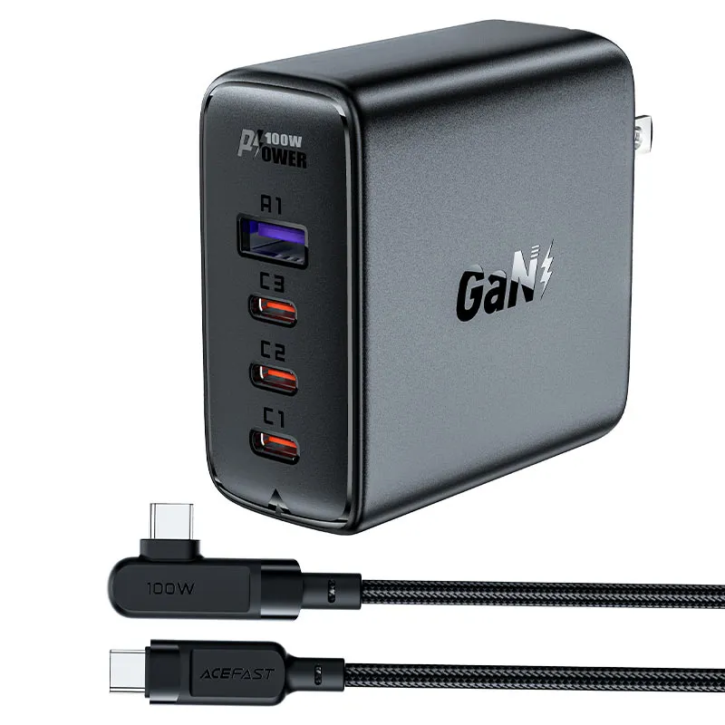 ACEFAST A39 PD100W GAN (3*USB-C USB-A) CHARGER SET WITH TYPE-C TO TYPE-C - BLACK