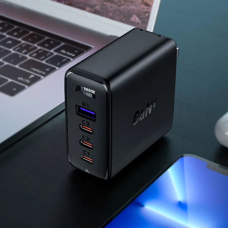 ACEFAST A39 PD100W GAN (3*USB-C USB-A) CHARGER SET WITH TYPE-C TO TYPE-C - BLACK