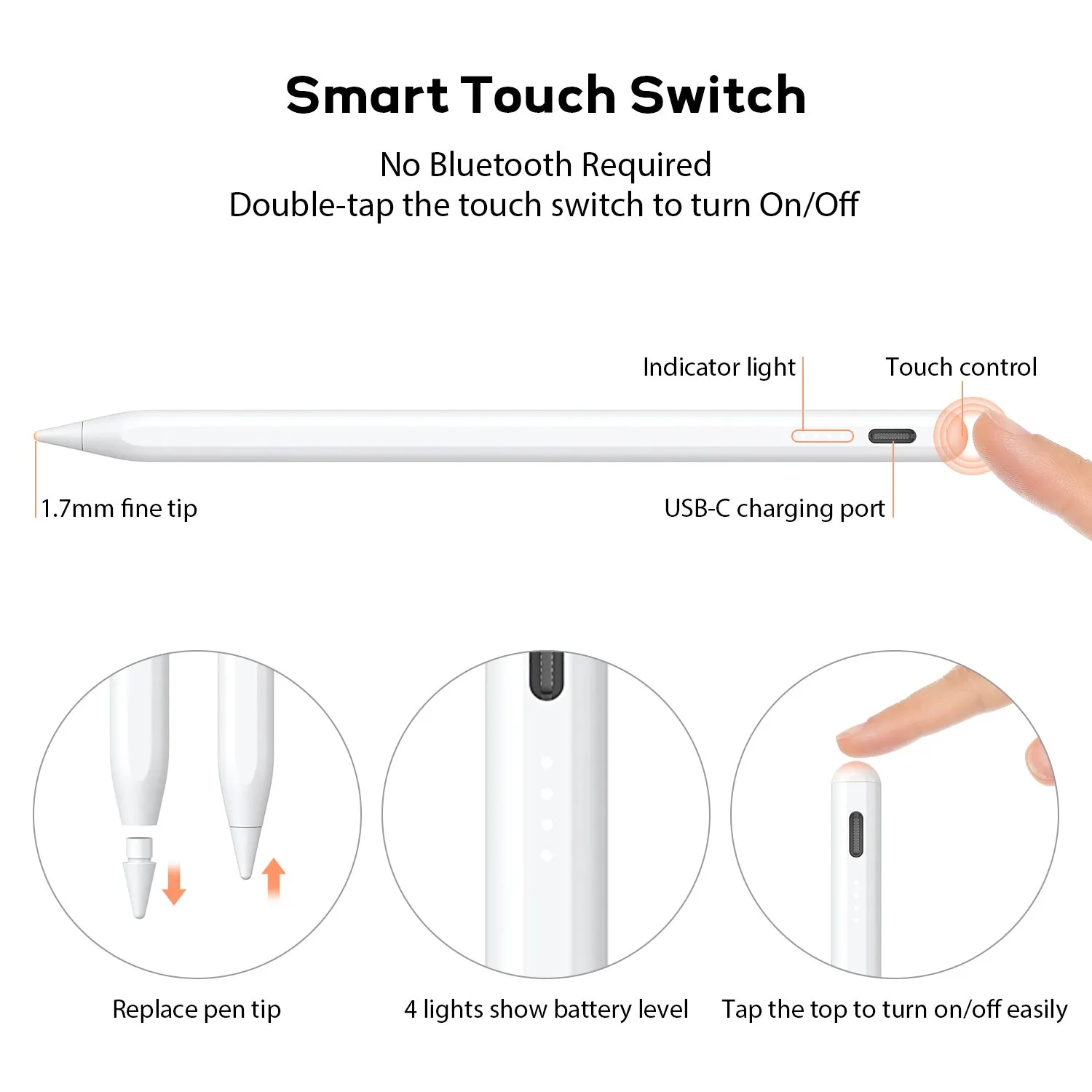 Active Stylus Pen for iPad / iPad Pro / iPad Mini / iPad Air 2018 2019 2020 2021 2022/2024