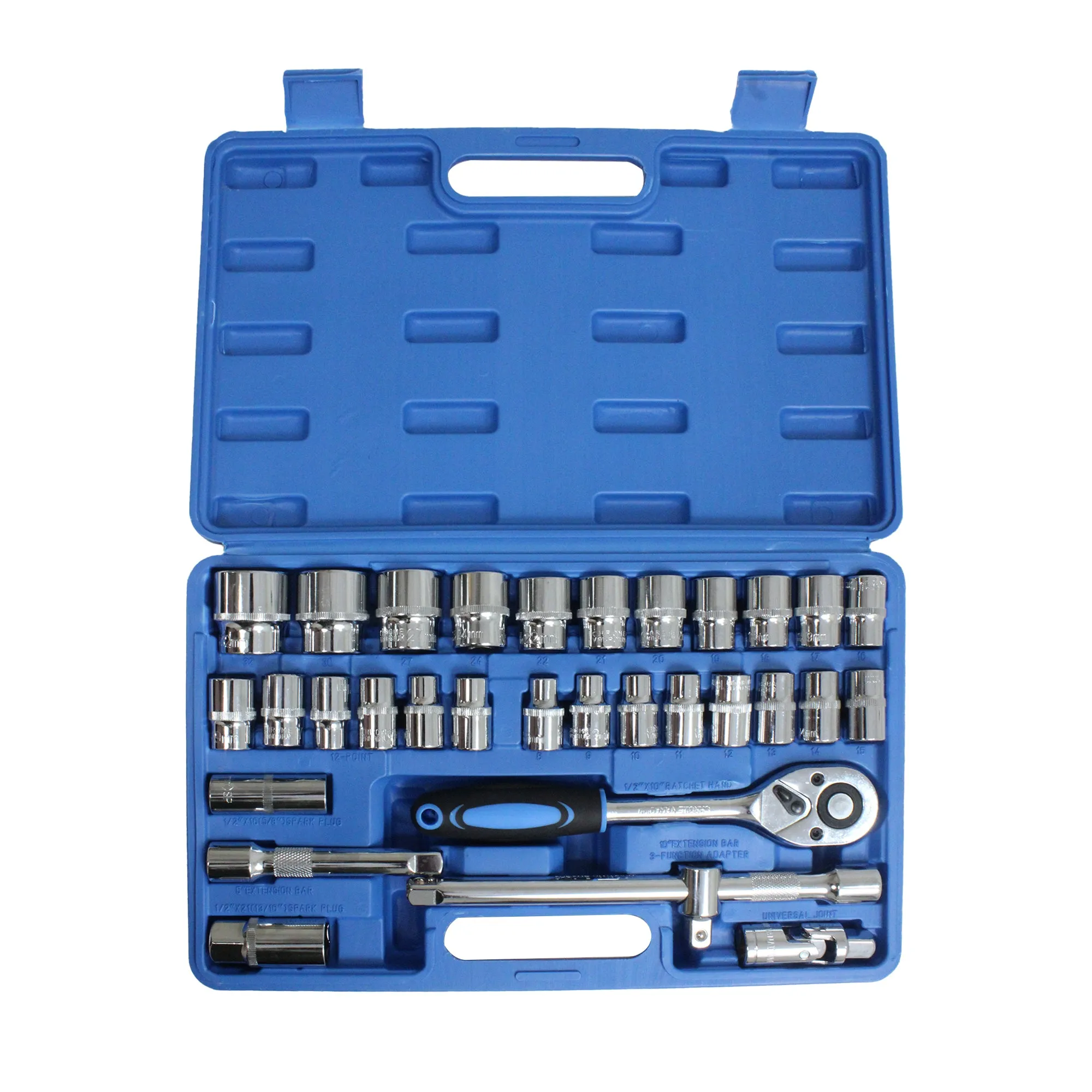 Aegon SS-32 1/2" 32 Pieces Heavy Duty 12 Point Combinational Ratchet Socket Wrench Spanner Tool Chrome Vanadium Hand Tool Kit For Repairing Work, DIY, Auto Repairs Car & Bike