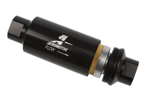 Aeromotive Filter, In-Line, 10 Micron Fabric Element, ORB-10 Port, Bright-Dip Black, 2" OD - 12321