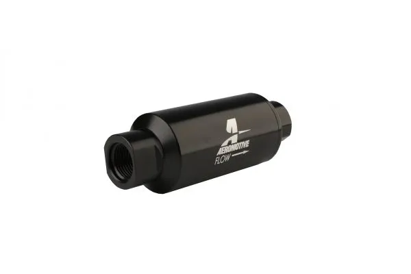 Aeromotive Filter, In-Line, 10 Micron Fabric Element, ORB-10 Port, Bright-Dip Black, 2" OD - 12321