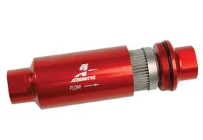 Aeromotive Filter, In-Line, 40 Micron Stainless Mesh Element, ORB-10 Port, Bright-Dip Red, 2" OD - 12335