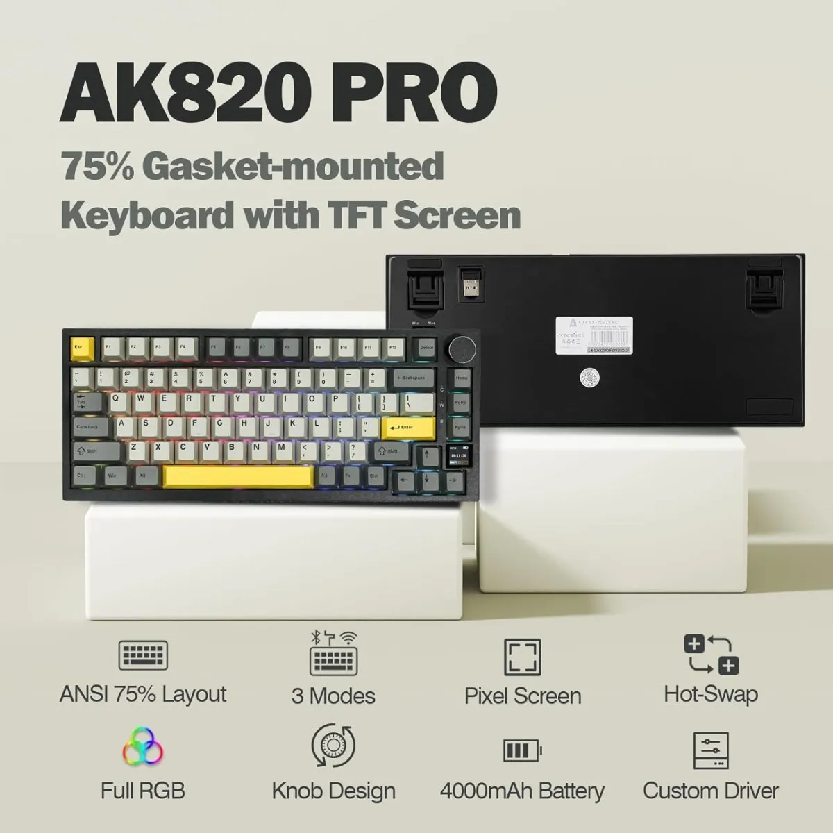 Ajazz AK820Pro Gray Mechanical keyboard RGB Wired&Wireless(Gift switch)