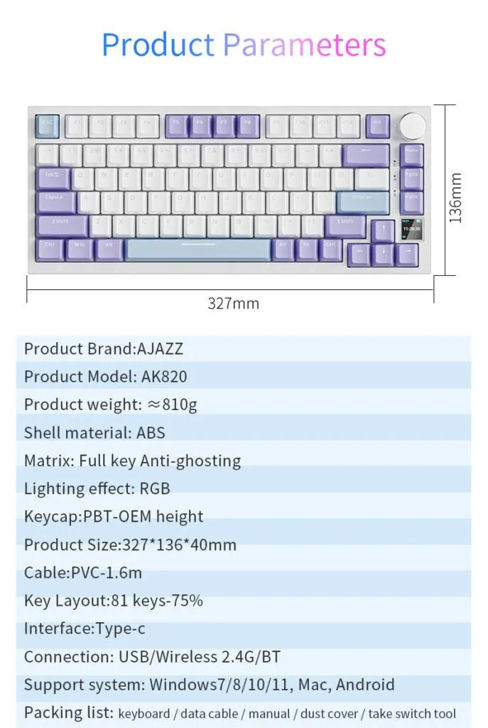 Ajazz AK820Pro Purple Mechanical keyboard RGB (Flyfish switch)