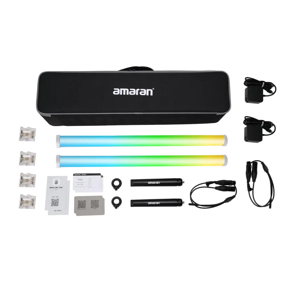 Aputure Amaran PT2c (2-Pack) 60cm RGB Handheld LED Pixel Tube Light Wand with Built-in Rechargeable Battery, Tripod Stands, DMX & Bluetooth Controls for Photography Video Vlogging Live Streaming Film Production Studio Lighting Equipment