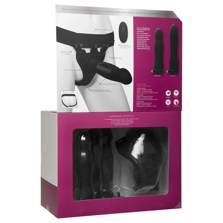 Be Naughty Vibrating Hollow Silicone Strap On Penis Extension Set Black