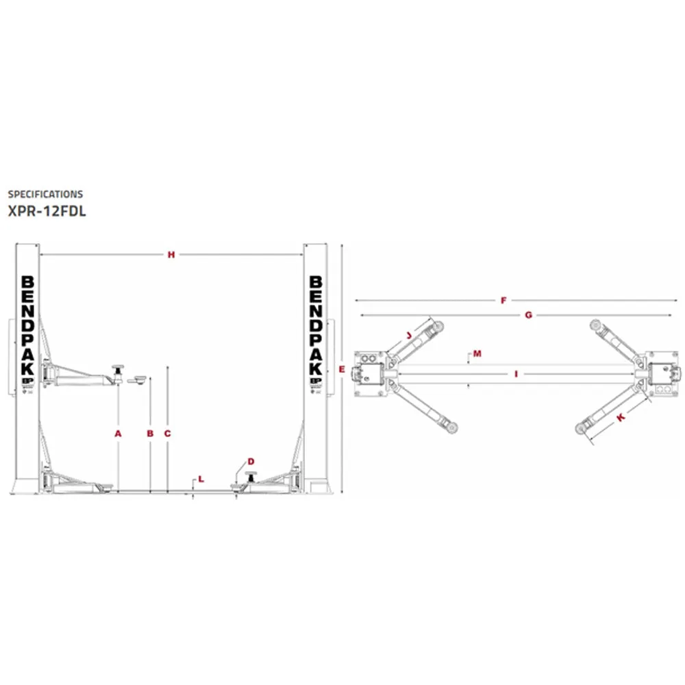BendPak XPR-12FDL Two Post Lift