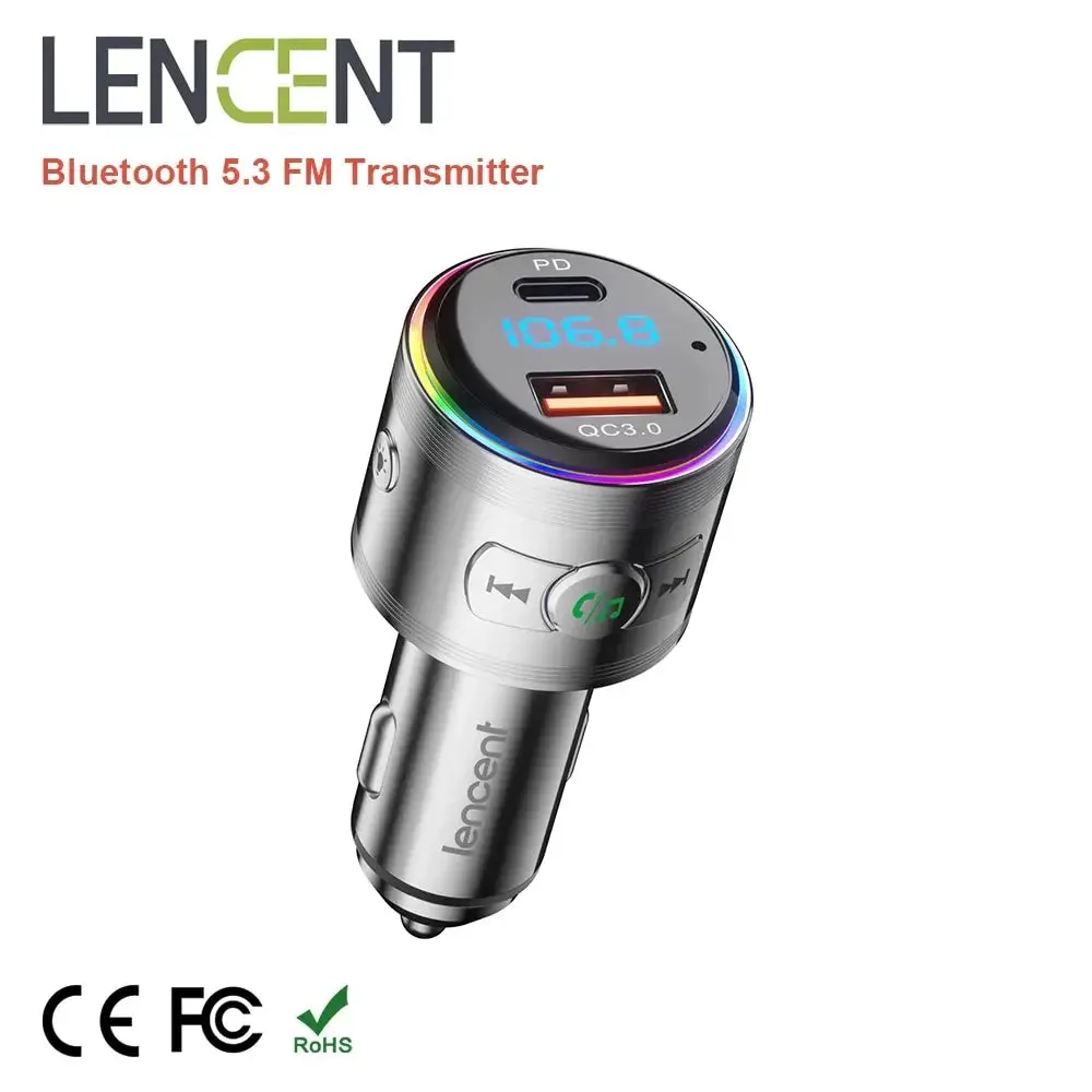 Bluetooth 5.3 FM Transmitter with PD 20W & QC3.0 Charger