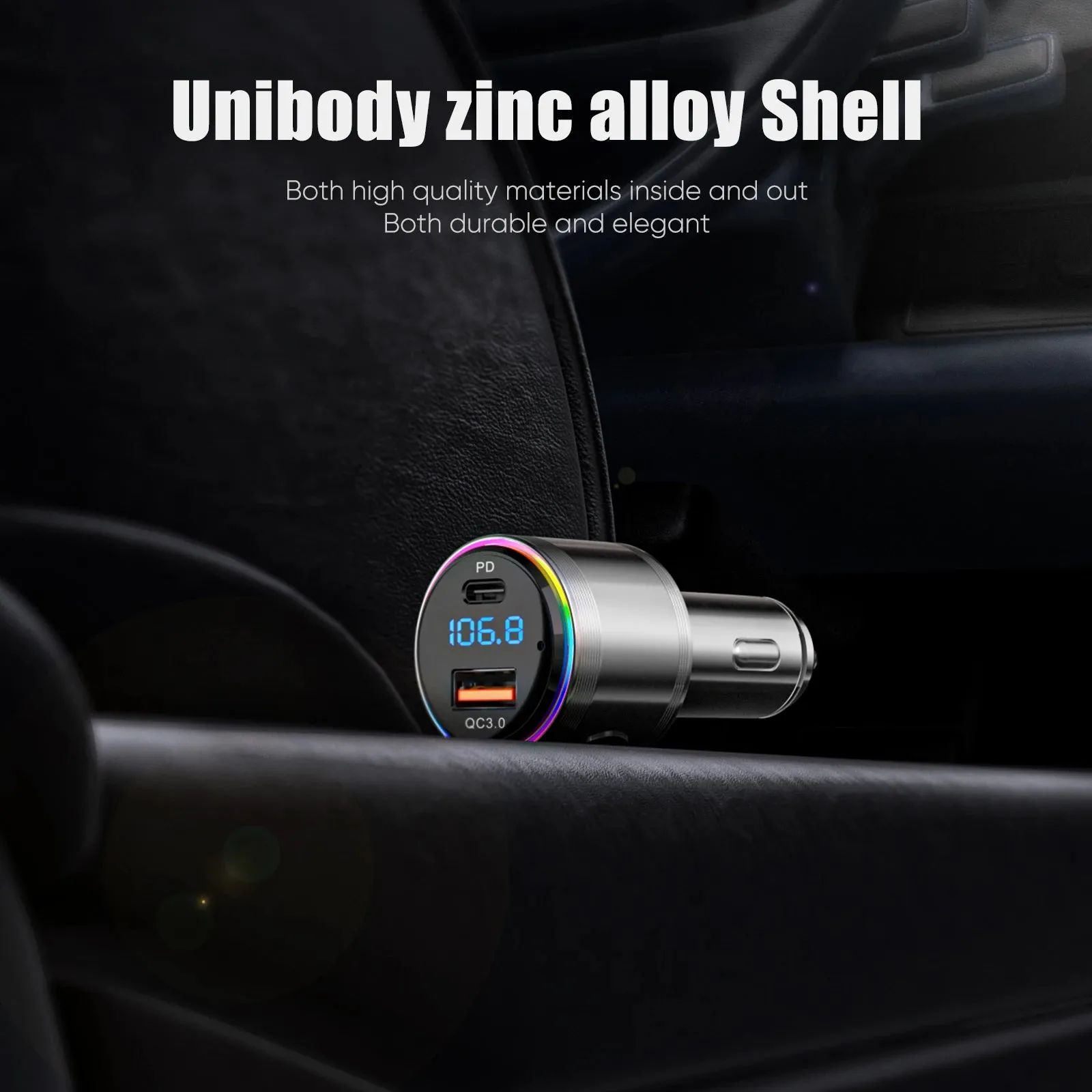 Bluetooth 5.3 FM Transmitter with PD 20W & QC3.0 Charger