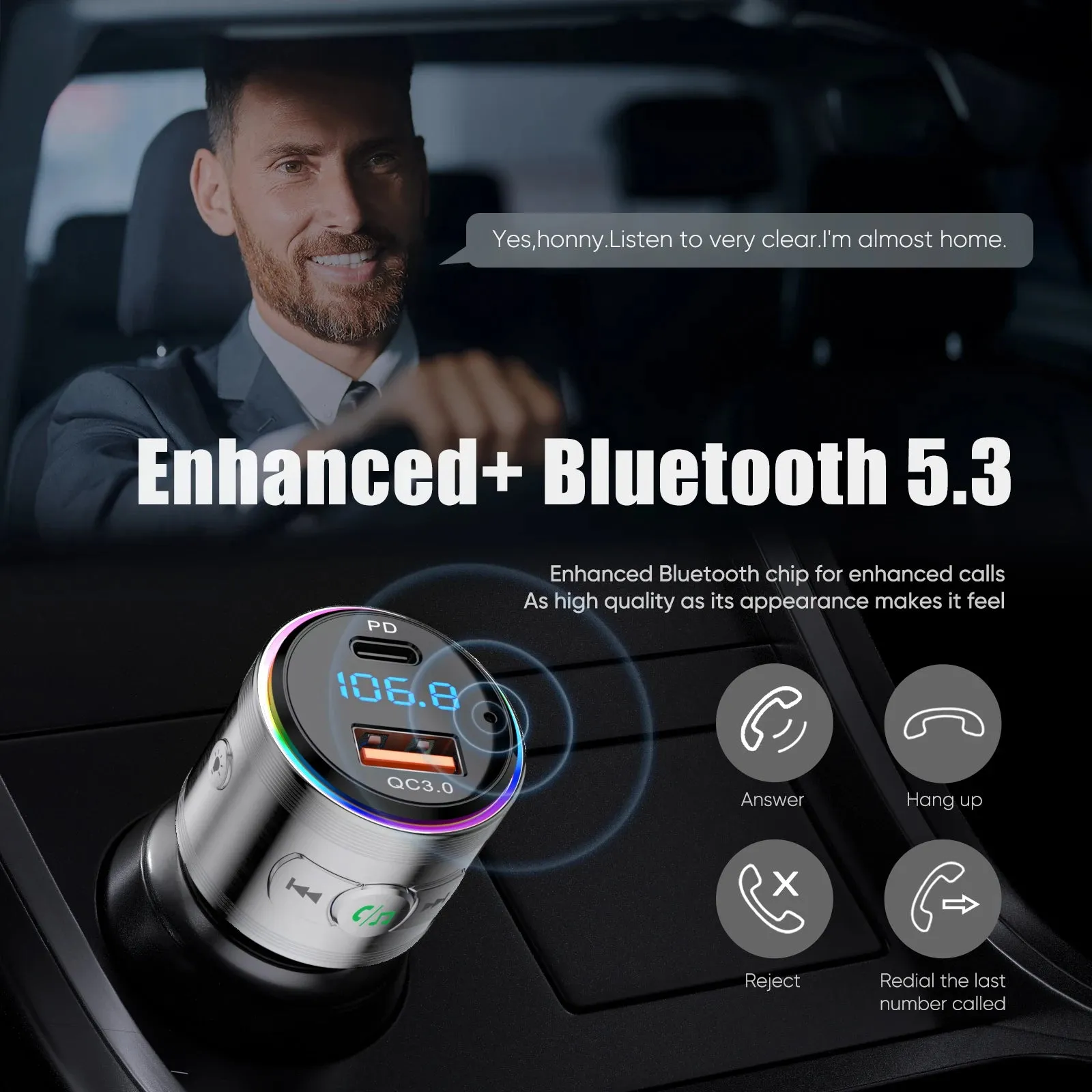 Bluetooth 5.3 FM Transmitter with PD 20W & QC3.0 Charger