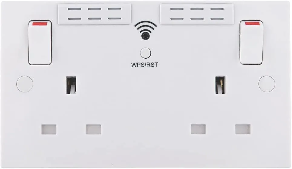 British General Square Edge 13A 2 Gang Switched Socket with Wi-Fi Extender - White