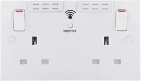 British General Square Edge 13A 2 Gang Switched Socket with Wi-Fi Extender - White
