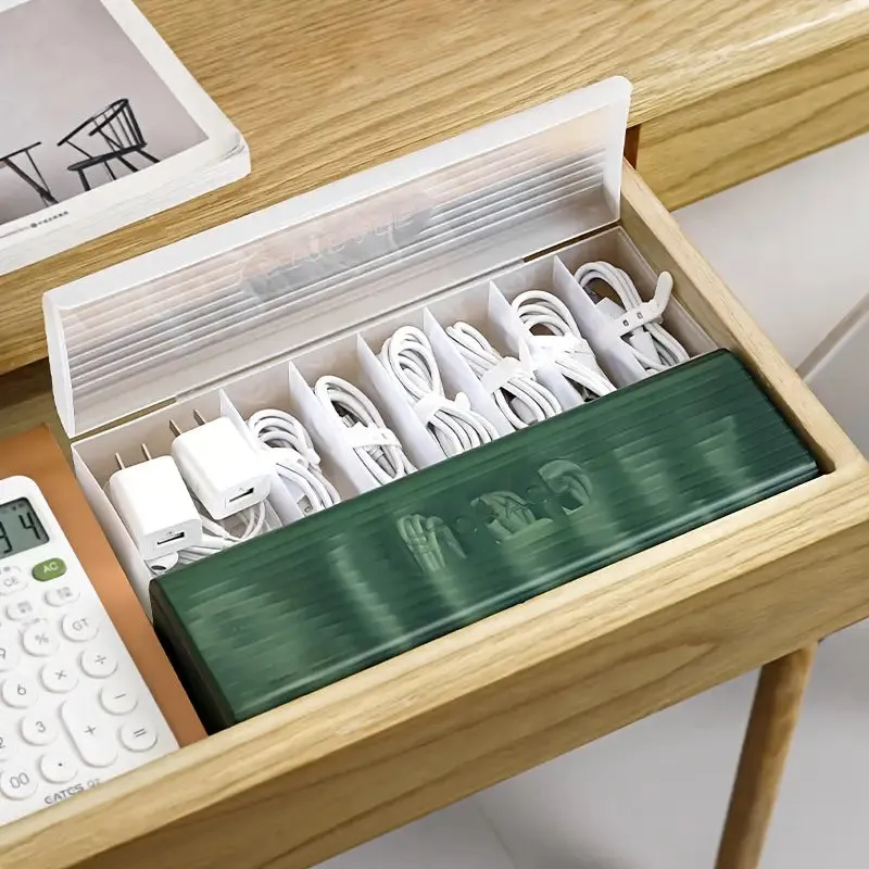 Cable Storage Box Large Capacity Transparent Multi-compartments Desktop Charging Cable Case