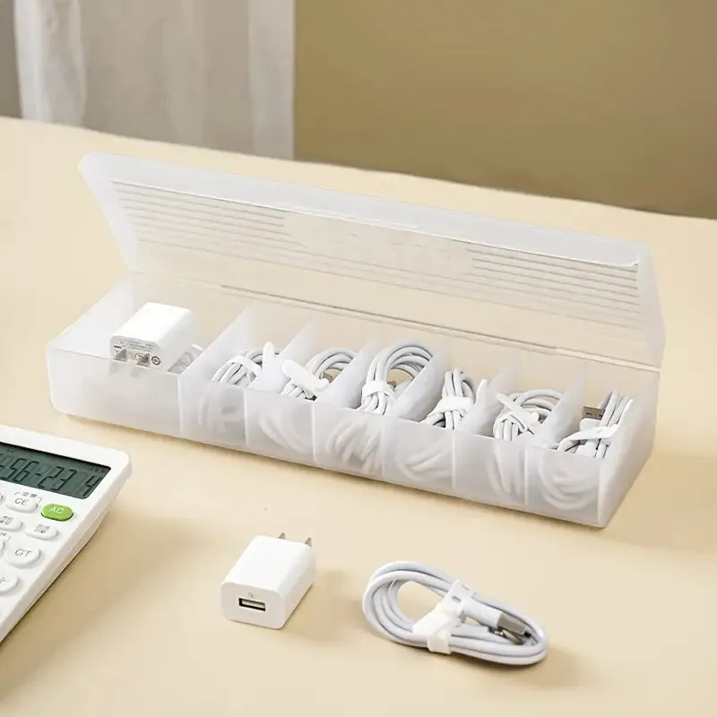 Cable Storage Box Large Capacity Transparent Multi-compartments Desktop Charging Cable Case