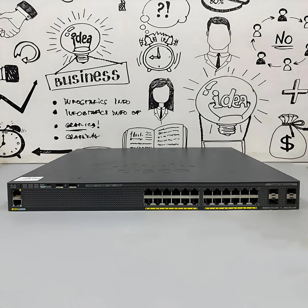 Cisco WS-C2960X-24PS-L Managed Rackmount PoE  Switch 24 Port 10/100/1000Mbps   4 Port Gigabit SFP 370W (Used)