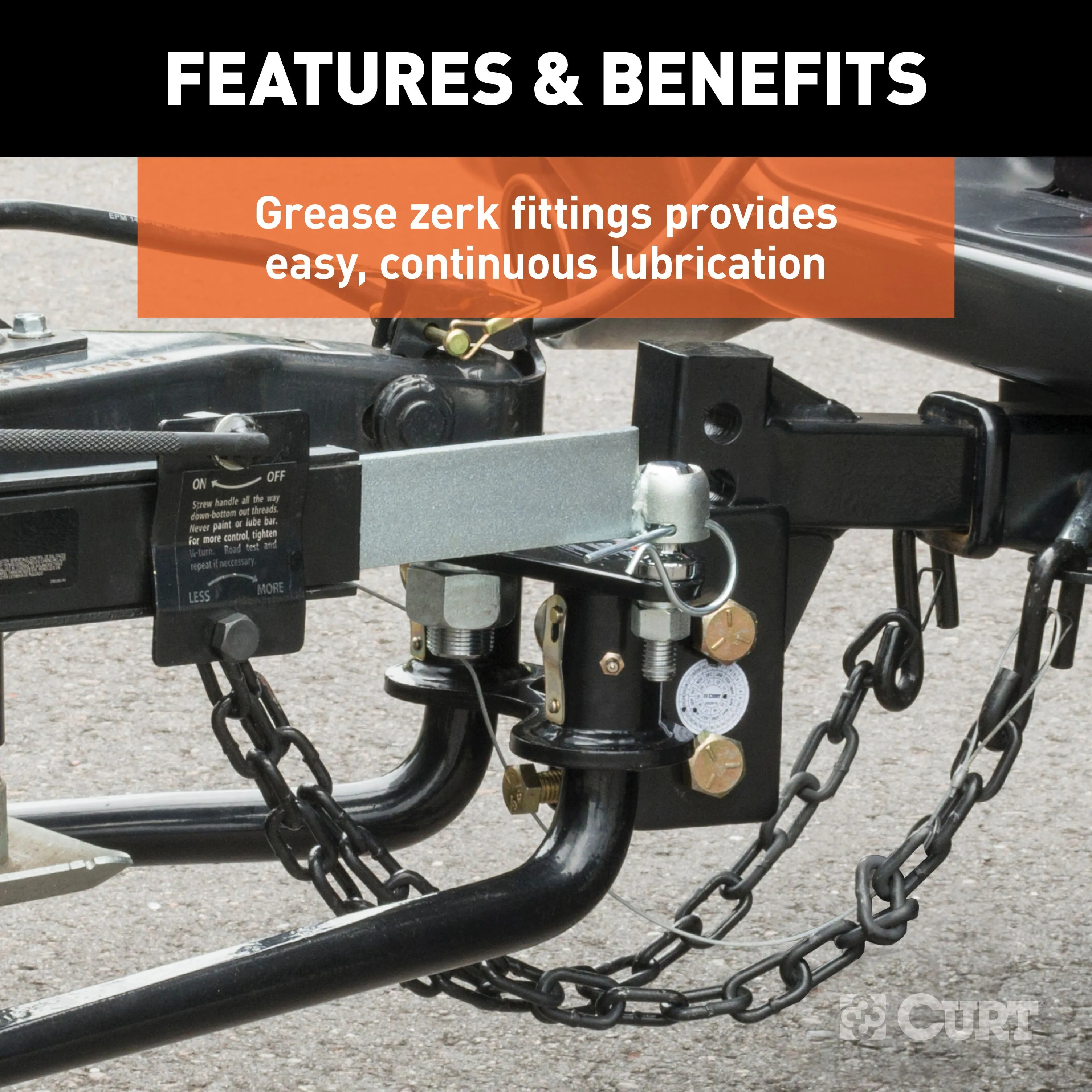 CURT 17050 Round Bar Weight Distribution Hitch with Integrated Lubrication (5-6K)