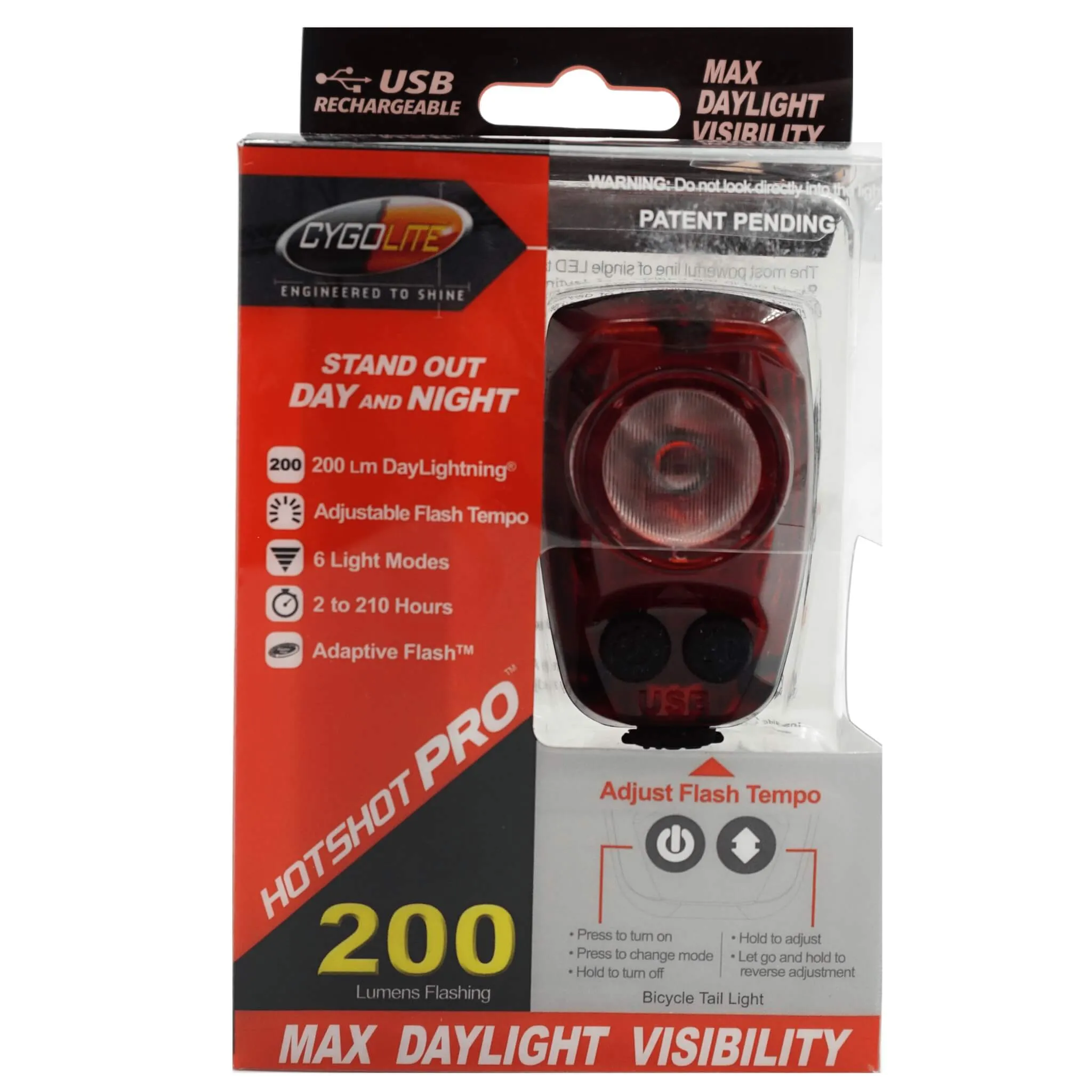 Cygolite Hotshot Pro 200 USB Rechargeable Tail Light with FLEXIBLE MOUNT