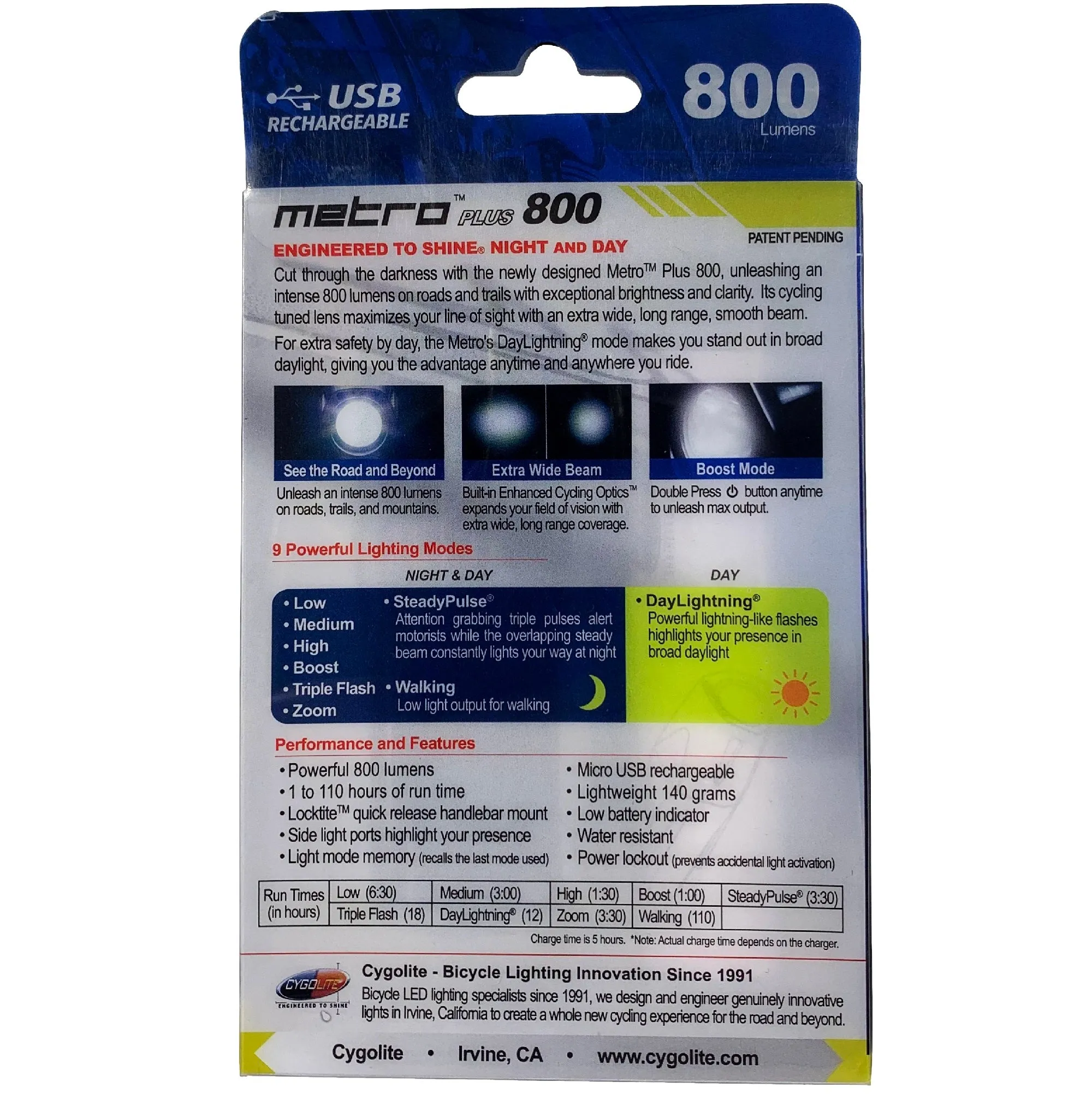 Cygolite Metro Plus 800 Lumen USB Rechargeable Headlight