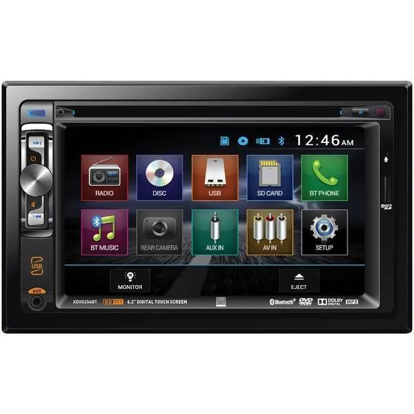 Dual XDVD256BT 6.2inch Double-DIN In-Dash DVD Receiver with Bluetooth