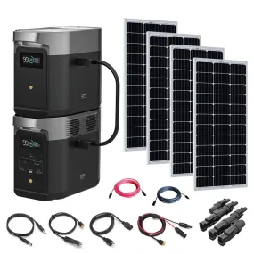 EcoFlow DELTA 2 2,000Wh   Delta 2 LiFePO4 Expansion Battery | 4 x 100W 12V Rigid Mono Solar Panels | Total Solar Kit