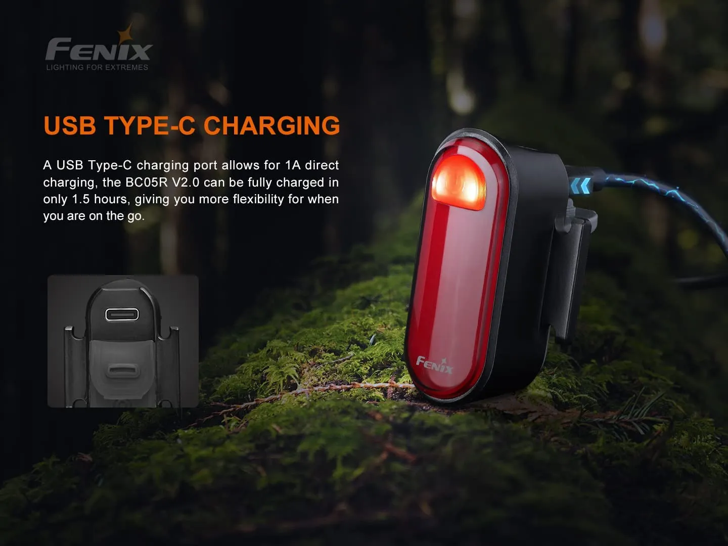 EdisonBright Fenix BC05R V2 USB-C Rechargeable Bike Light Bicycle Red Tail Light Type-C Charging Cable Bundle