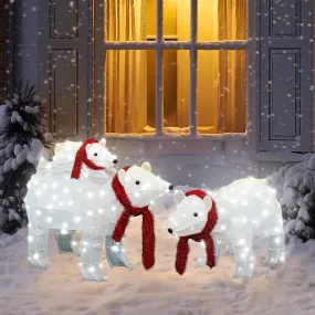 essential 4-Piece Christmas Decoration Set, Pre-lit Artificial Christmas Tree Garland Wreath 4FT Xmas Trees 4-Piece Set, Outdoor Christmas Tree for Porch, Entrance, Holiday Decor Christmas Light Up Polar Bear Family