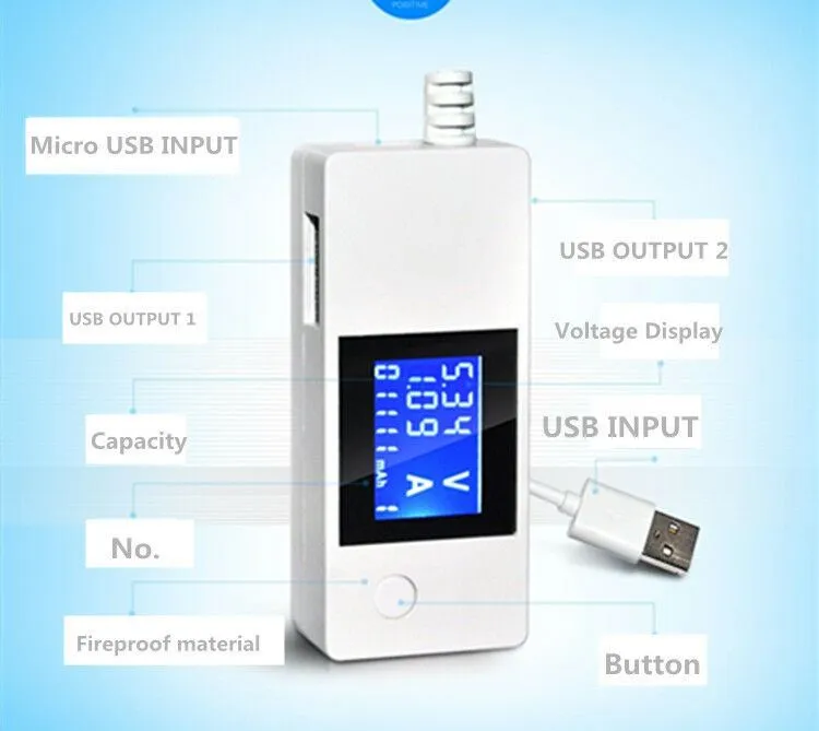 Fast Charge Data Block LCD Dual USB Voltage and Current  Adaptor Detector tester