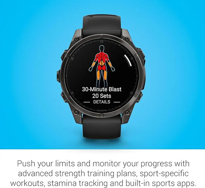 Garmin fēnix 8 Unisex Carbon Gray DLC Titanium with Pebble Gray Band Amoled Sapphire Long-Lasting Battery Life Dive-Rated Built-in LED Flashlight 47 Millimeters Premium Multisport GPS Smartwatch - 010-02904-20