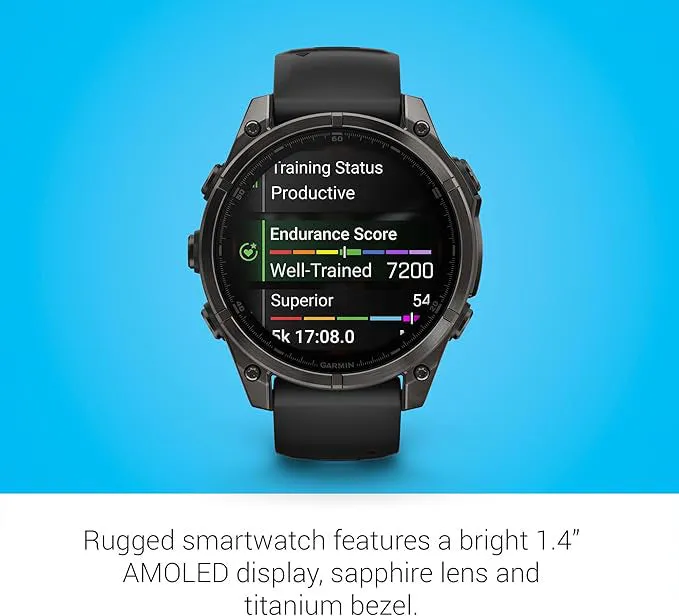 Garmin fēnix 8 Unisex Carbon Gray DLC Titanium with Pebble Gray Band Amoled Sapphire Long-Lasting Battery Life Dive-Rated Built-in LED Flashlight 47 Millimeters Premium Multisport GPS Smartwatch - 010-02904-20
