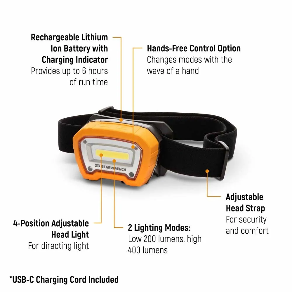 GearWrench GWHL400 400 Lumens Rechargeable Head Light
