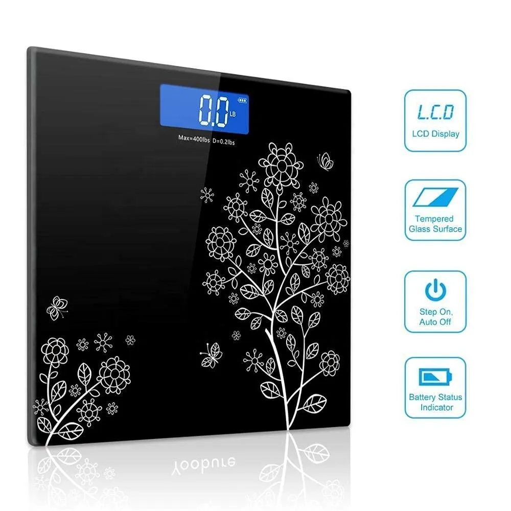 Glass Weighing Scale Printed Electronic Thick Tempered Glass LCD Display Digital Personal Bathroom Health Body Weight Scale