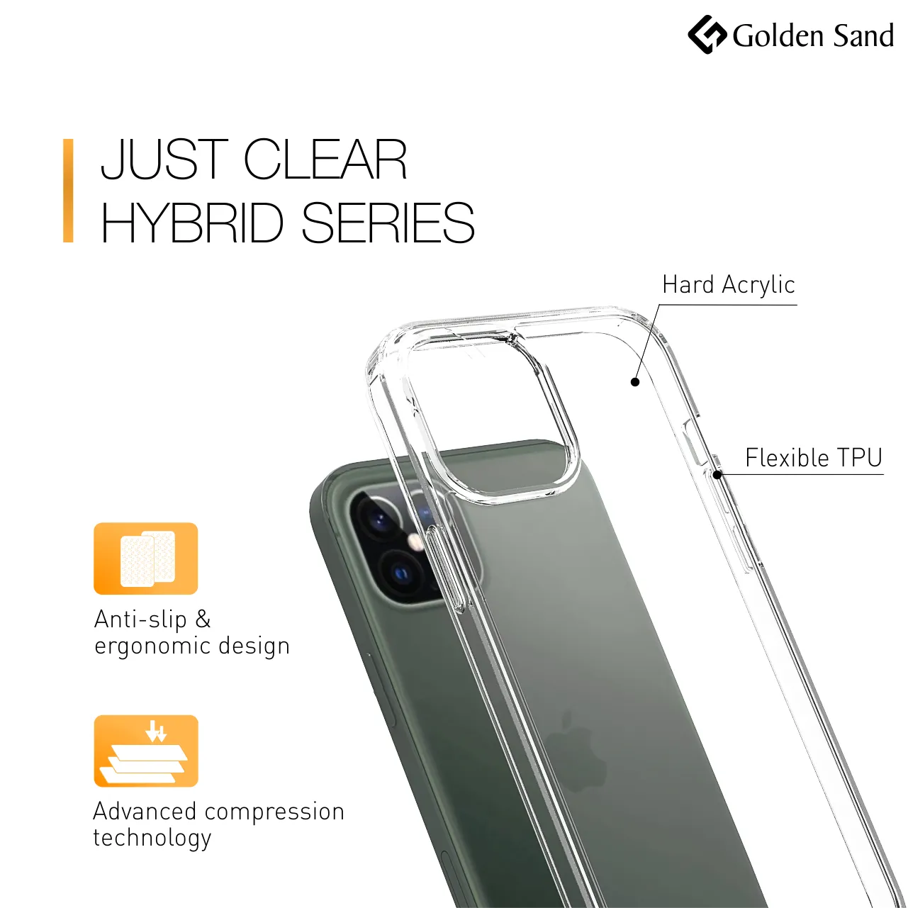 Golden Sand Just Clear Hybrid Series Back Case Cover for  Apple iPhone 12 Pro Max